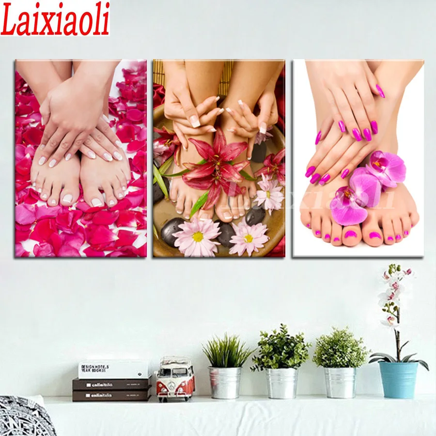 

3pcs diamond embroidery Colorful Modular Wall Painting diamond mosaic pattern Yoga Spa Salon Nail Body Massage Art Hands Feets