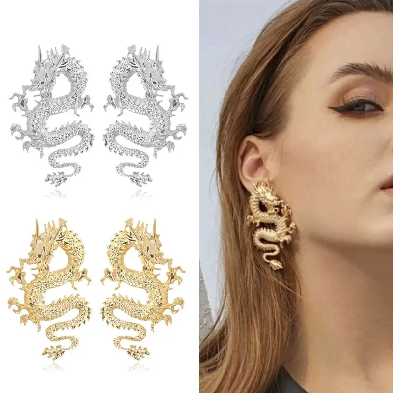 Punk Rock Gold Silver Firery Dragon Stud Earrings Thrones Costume Game Merchandise Animal Jewelry | Украшения и аксессуары