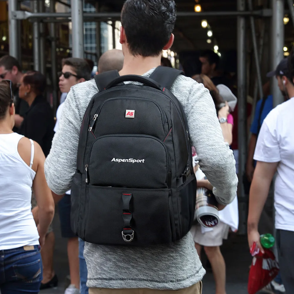 

AspenSport School Backpack with USB Charging Port Travel Rucksacks Male Water Resistant Bag Fit Under 17 Inch Laptop