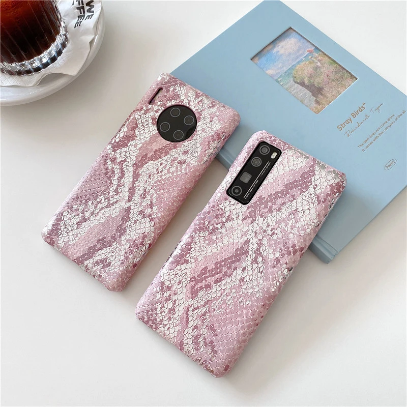 

Symphony pink snakeskin pattern case for Huawei mate 30 pro Cover half-pack hard shell For p40 P30 Pro nova 5 6 7 pro Mate 30