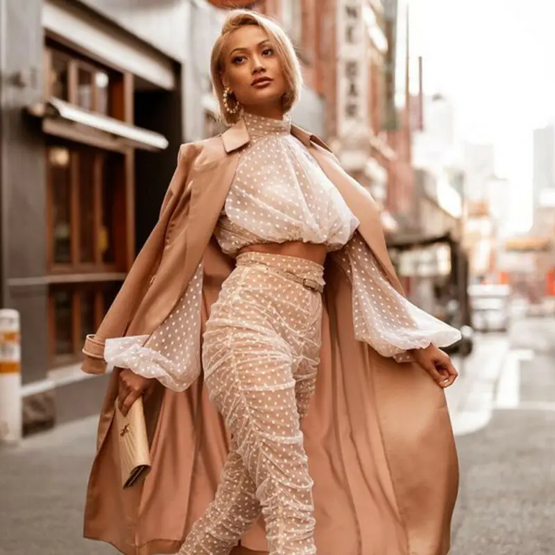 Vintage Turtleneck Lantern Sleeve Polka Dot Women Blouse Shirts Elegant Slim Waist Ruffles Female Blusas 2019 Woman Shirt | Женская