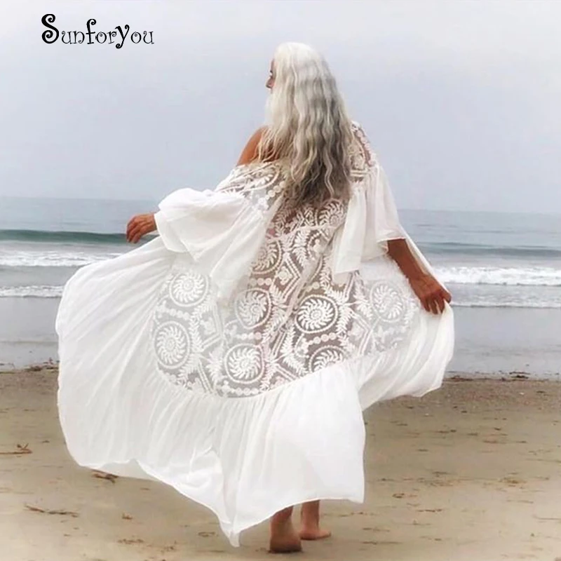 Накидка женская кружевная шифоновая Повседневная белая Пляжная накидка в стиле