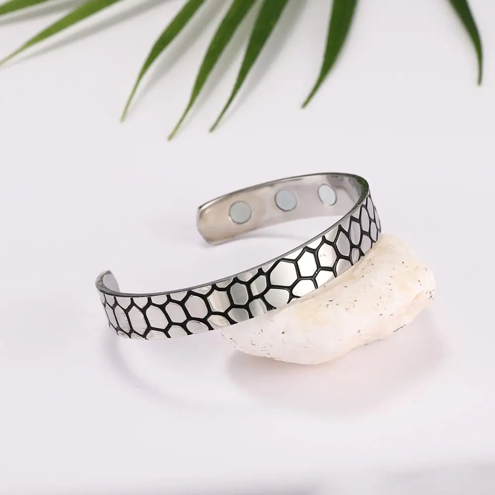 Мужской и женский браслет из нержавеющей стали магнитный с тиснением под