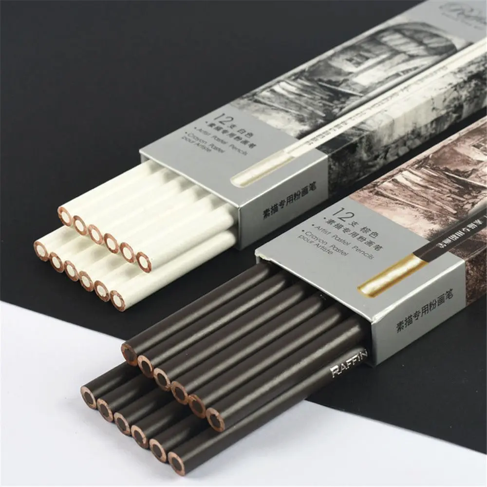 

1pc Brown White Sketch Pencil Professional Panting Drawing Pencil Chalk Non-toxic Base Pastel Art Highlight Sketch Charcoal Pen