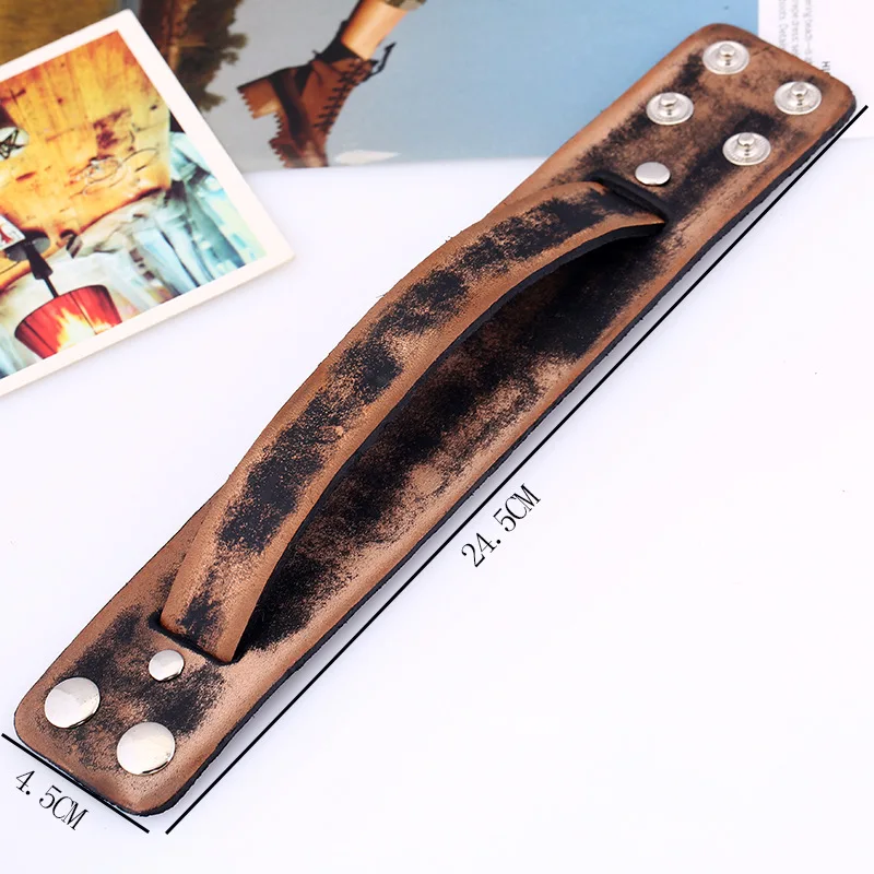 

18 Styles Vintage Black Brown Belt Genuine Leather Bracelet For Men Punk Rock Wide Leather Strap Wrap Cuff Bracelets Bangles