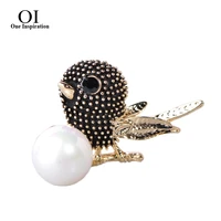 oi vintage bird shape brooches simulated pearl retro animal brooch jewelry women girls party scarf suit pins accessories