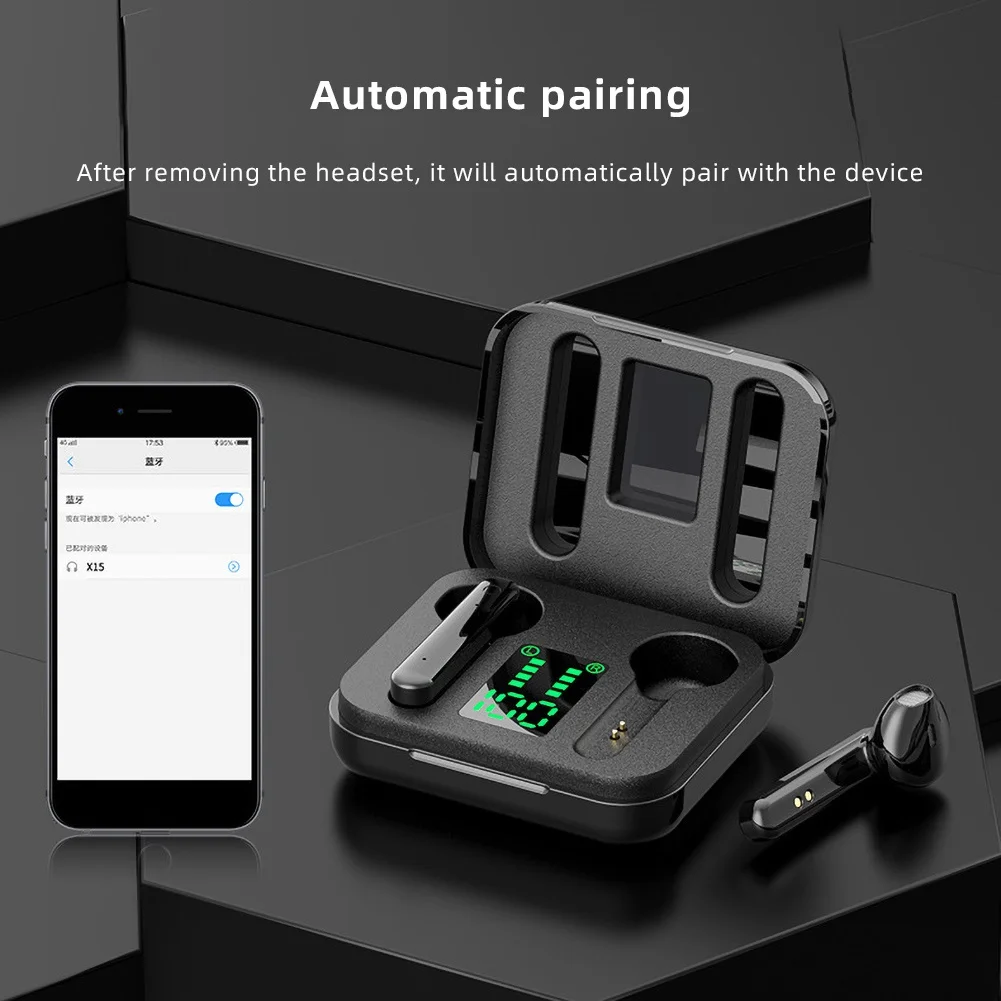 TWS беспроводной Bluetooth 5 0 светодиодный цифровой дисплей наушники стерео музыка