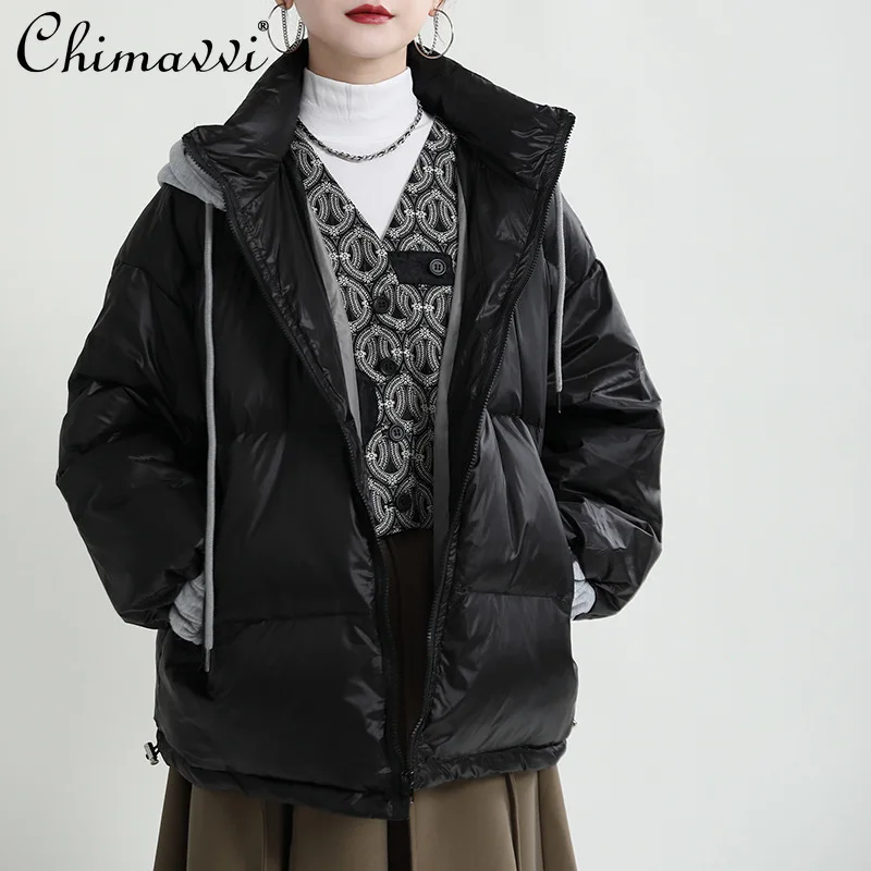 

Down Jacket Women's 2021 Fashion Loose Slimming Thickened Short Cotton Jacket Zipper Sweatshirt Stitching Hooded Down Jacket