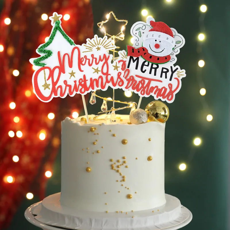 

Merry Christmas Cake Toppers Cartoon Xmas Tree Santa Cupcake Decor Snowman Happy New Year Dessert Top Flags Party 2022 Noel