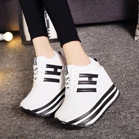 wedge platform shoes canvas height increasing sneakers 2019 new lace up casual woman vulcanized shoes lady 9cm high heel sneaker