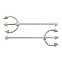 jhjt 1pc 14g industrial barbell piercing fork shape surgical steel cartilage earring helix body piercing jewelry for women men
