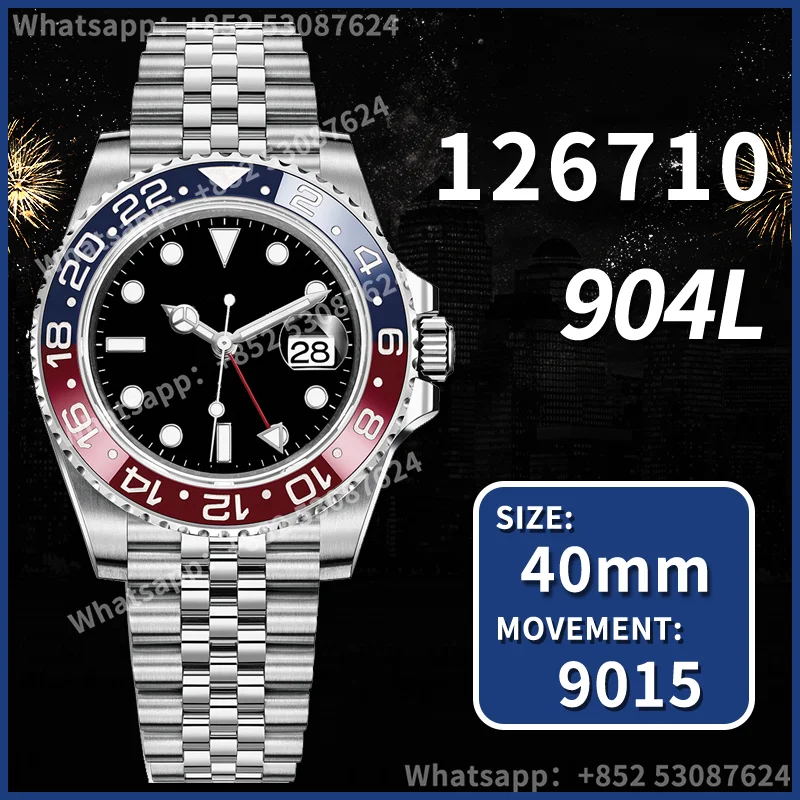 

Мужские автоматические механические Роскошные Брендовые Часы 40 мм GMT Master 2 126710 BLNR BLRO настоящая керамика 904L AAA Реплика Noob Clean