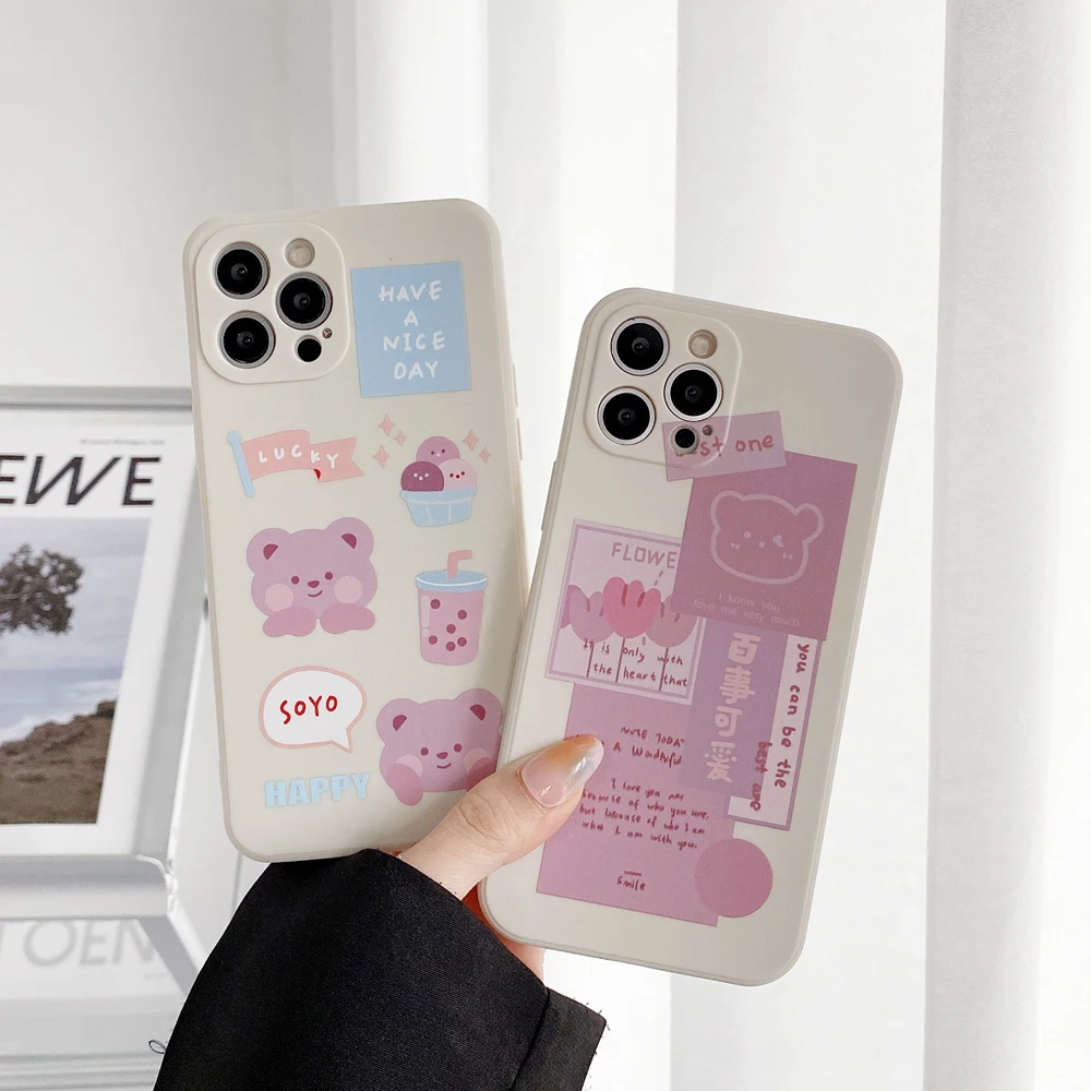 

Retro Chocolate Cartoon Bear Art Phone Case for IPhone 11 12 Pro Max XS XR X 8 7 Plus SE 2020 Soft Silicone Back Cover Coque