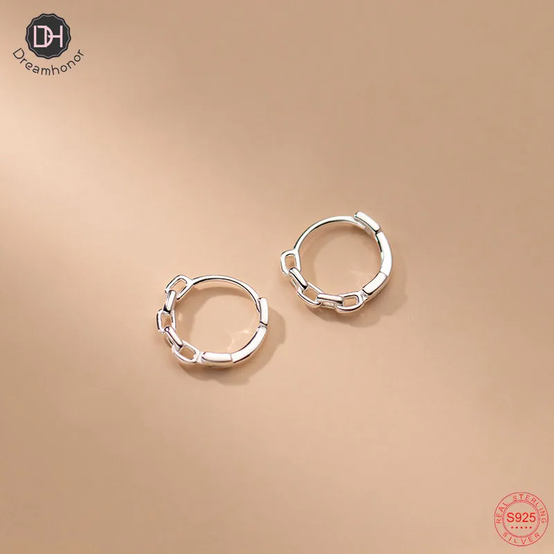 

Dreamhonor 925 Sterling Silver Link Chain Round Clip Earrings On Ear Jewelry