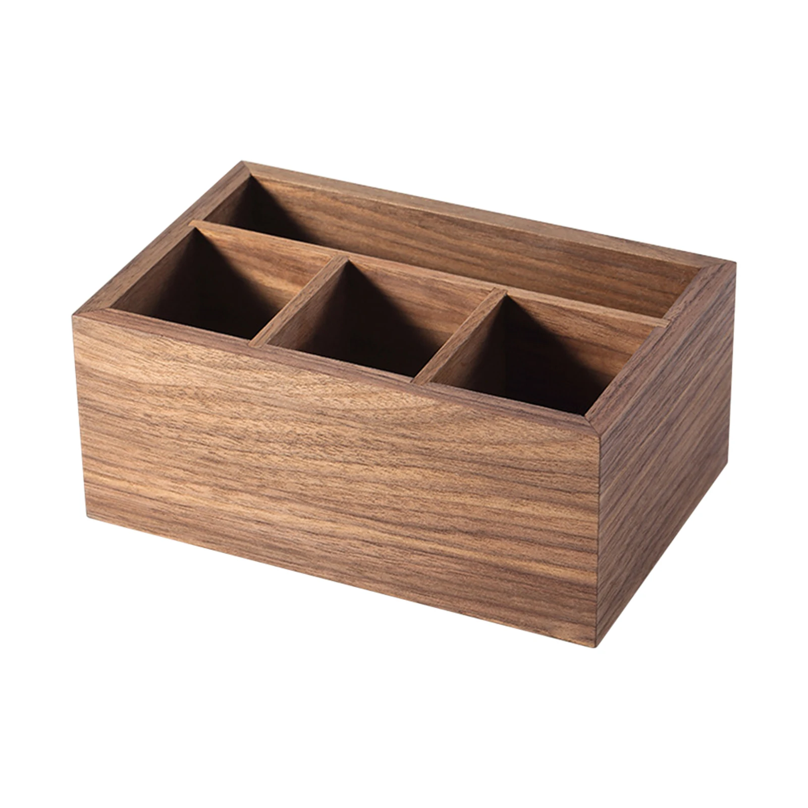 

4 Slot Simple Study Room Storage Box Wooden Holder Retro Remote Control Multi Functional Home Use Office Bedroom Workplace