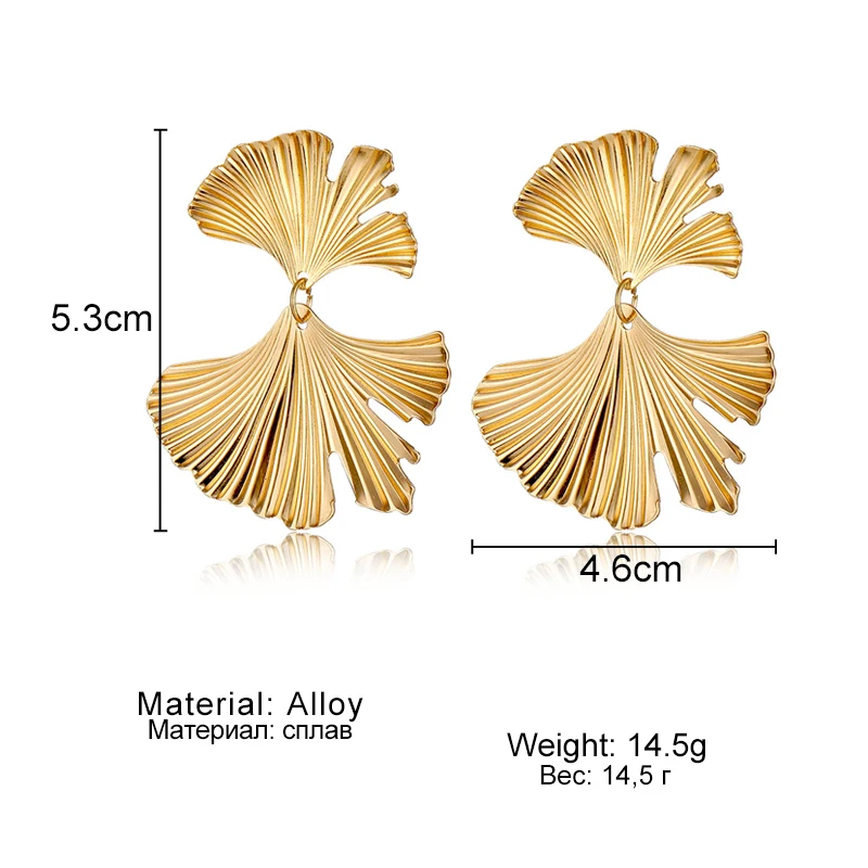Женские серьги в форме листьев гинкго Золотые неправильной геометрической формы