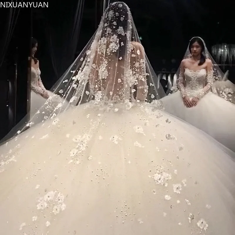 Длинная свадебная фата с бисером Bling Стразы свадебный головной убор для невесты