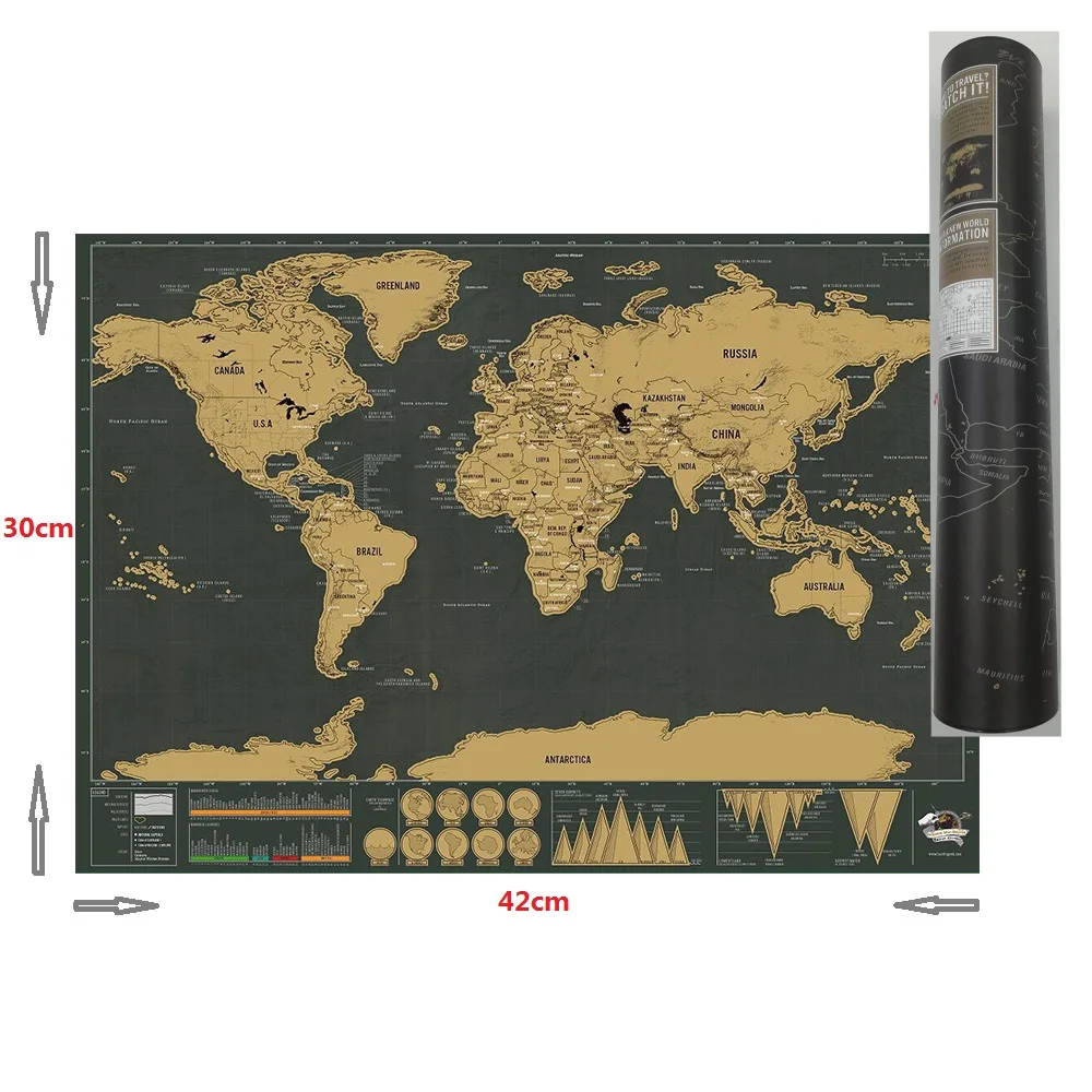 Карта мира 30 см * 42 путешествий плакат медный персонализированный журнал