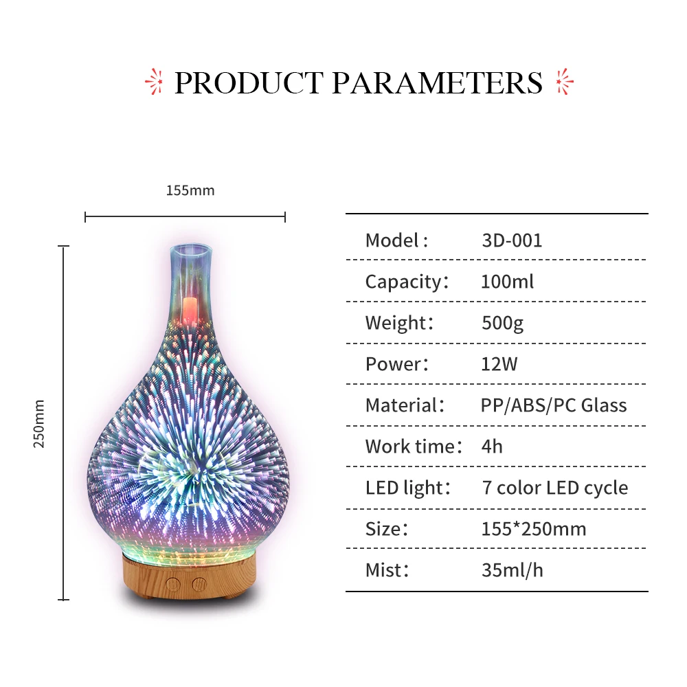 Стеклянный 3D увлажнитель воздуха FUNHO для ароматерапии аромадиффузор эфирных