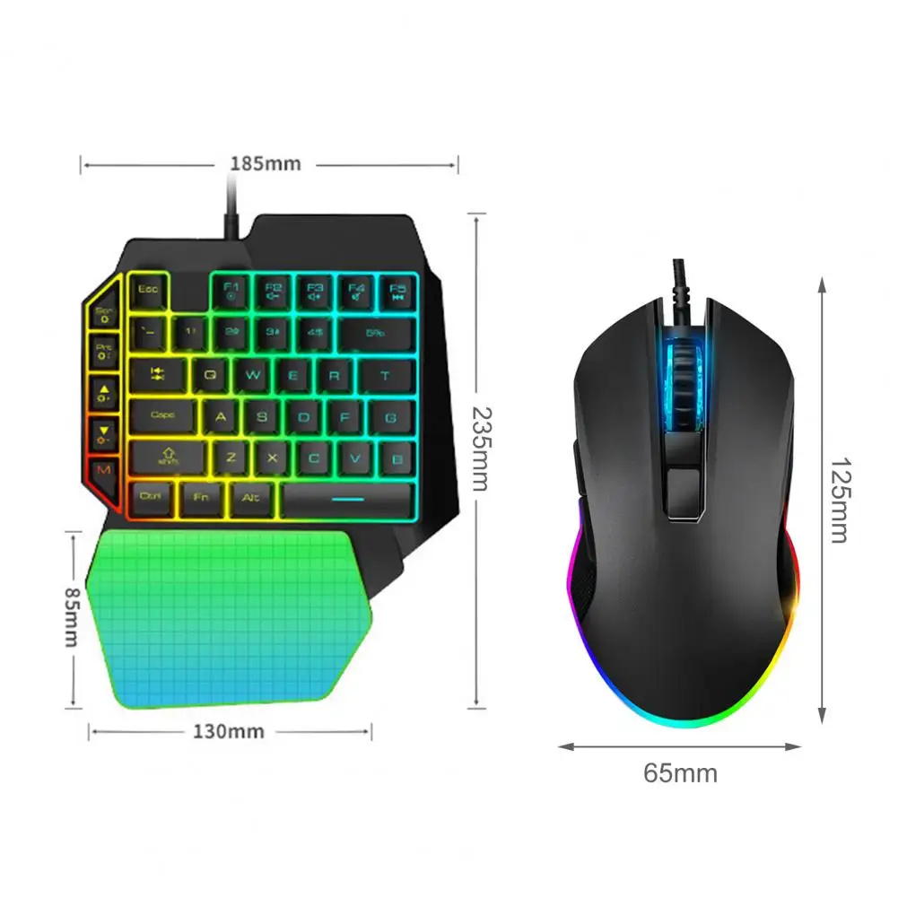 

2Pcs/Set T1 Ergonomic Design One Hand USB Interface Wired Computer Keyboard Mouse 39 Keys RGB Keyboard And 3200 DPI Mouse