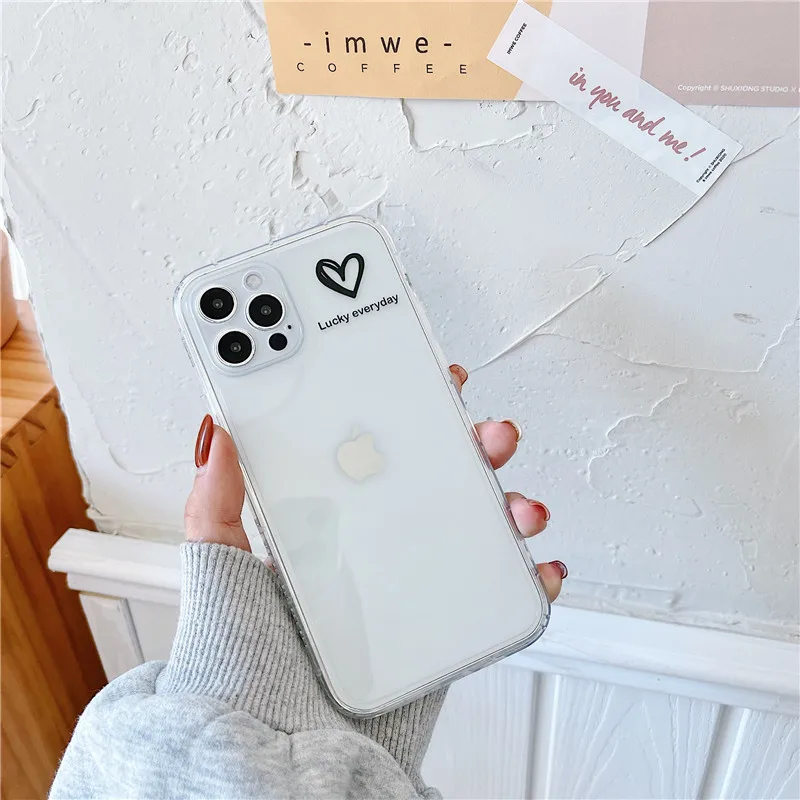 

moskado Love Heart Pattern Transparent Phone Cover For iPhone 12 Pro 11 Pro Max X XR XS Max 7 8 7Plus Soft Silicone TPU Case