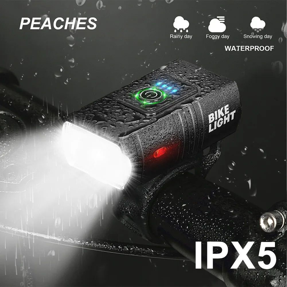 

PEACHES USB Charging Road Bike Light Alloy Charged Display Double Light Warning Light Riding Headlight Accesorios Para Bicicleta