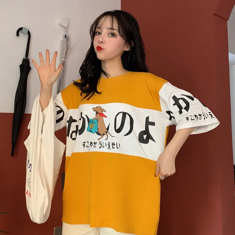 

Color Matching O Neck Women T Shirt Loose Casual Print Female Harajuku Trend T Shirt Tops Fashion Streetwear Style Mujer Clothes