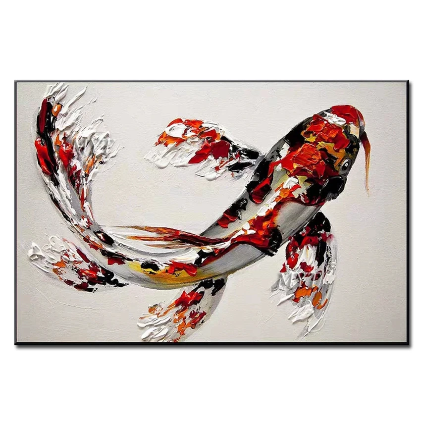 

Unframed New Abstract Fish Art Oil Painting Wall Decor Art Hand Painted Decorative Animal Wall Painting Fish Art for Living Room