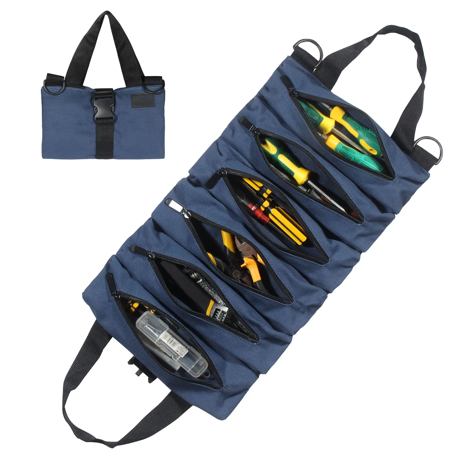 

WESSLECO Canvas Roll Up Tool Bag With Handle Multi-Purpose Tool Pouch Storage Organizer Portable Electrician Tool Bag