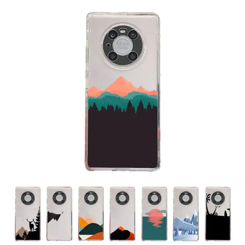 

Hand Painted Landscape Phone Case Transparent For Huawei honor V 40 30 20 X note 10 pro lite max s Soft TPU Clear Mobile bags