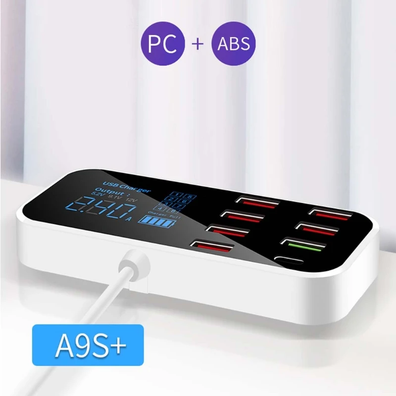 

8Ports QC3.0 USB Type C Wall Charger LED Display Charging Hub For Mobile Phone