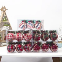 3pcs red plaid painted balls christmas tree ornaments gift pvc ball hanging holiday party decor christmas pendant home