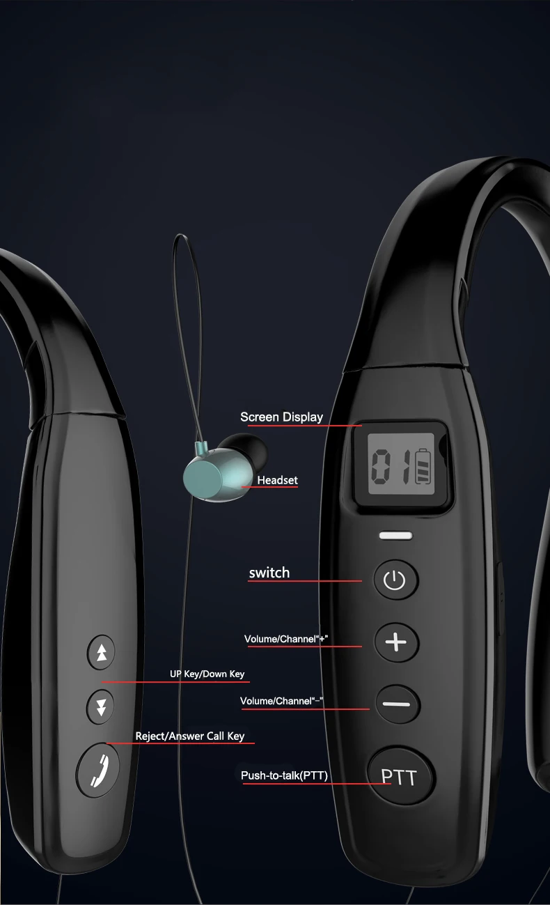 2 шт Abbree AR 669 UHF Walkie Talkie 400 470 МГц 0 5 Вт 99CH Шейная Bluetooth гарнитура наушники для