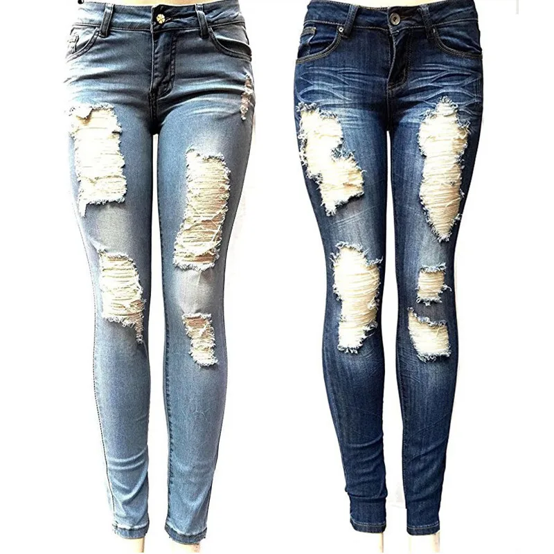 

Women's Mid-waist Frayed Trousers Ripped Jeans for Women Skinny Jeans