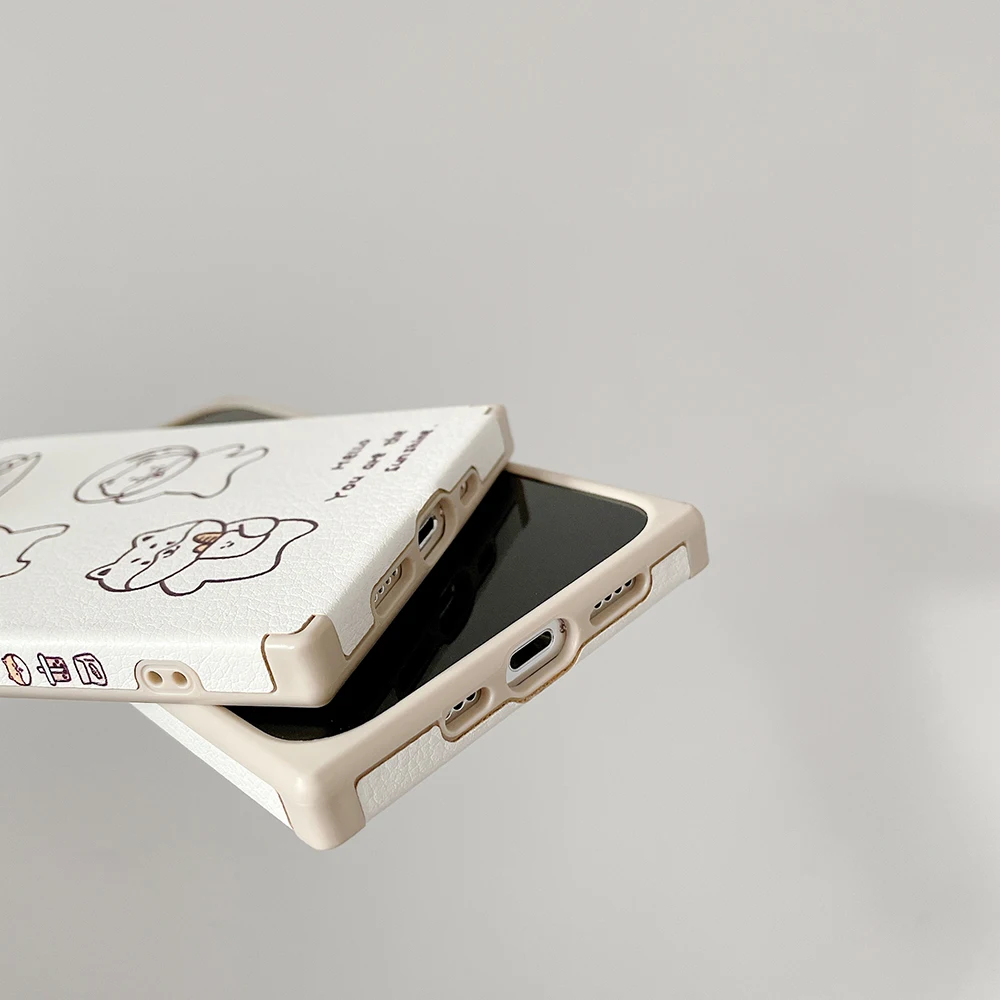 

Square Simple Imitation Sheepskin Phone Cases For iPhone 11 12 Pro Max XR XS X 7 8 Plus Flank Spray Print Cat Dog