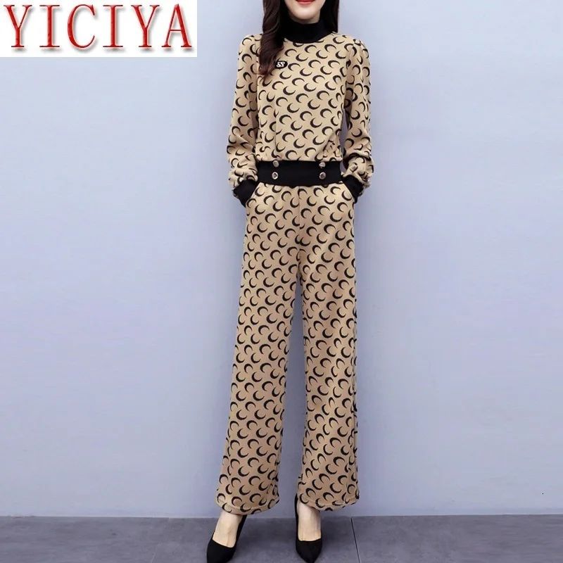 Хаки комплект из двух предметов для женщин свитер Комплекты с брюками 2020 осень