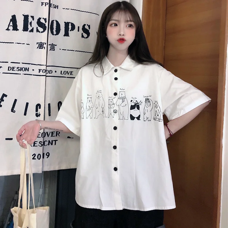 Женская шифоновая рубашка с коротким рукавом свободная блузка отложным