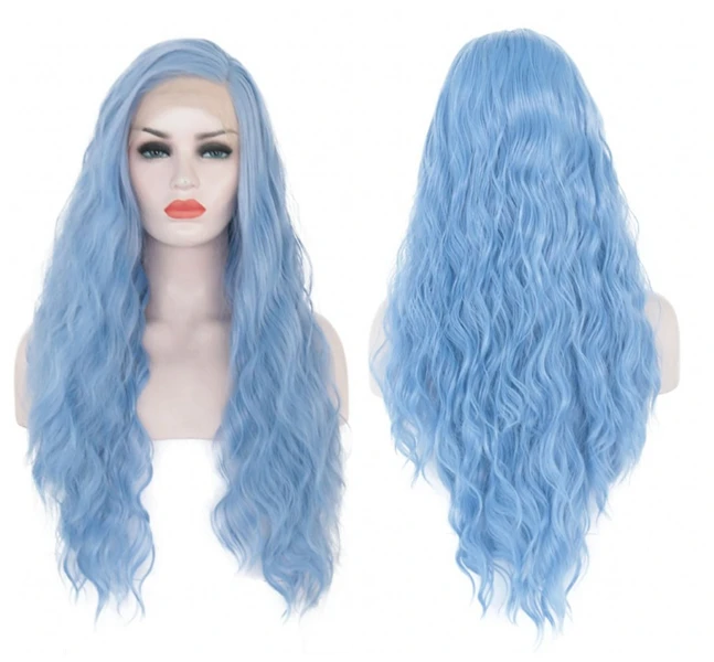 blue JOY&BEAUTY 28 дюймов синтетический парик на кружеве мятный зеленый фиолетовый красный розовый блондин синий длинные вьющиеся термостойкие парики для косплея - Color: blue