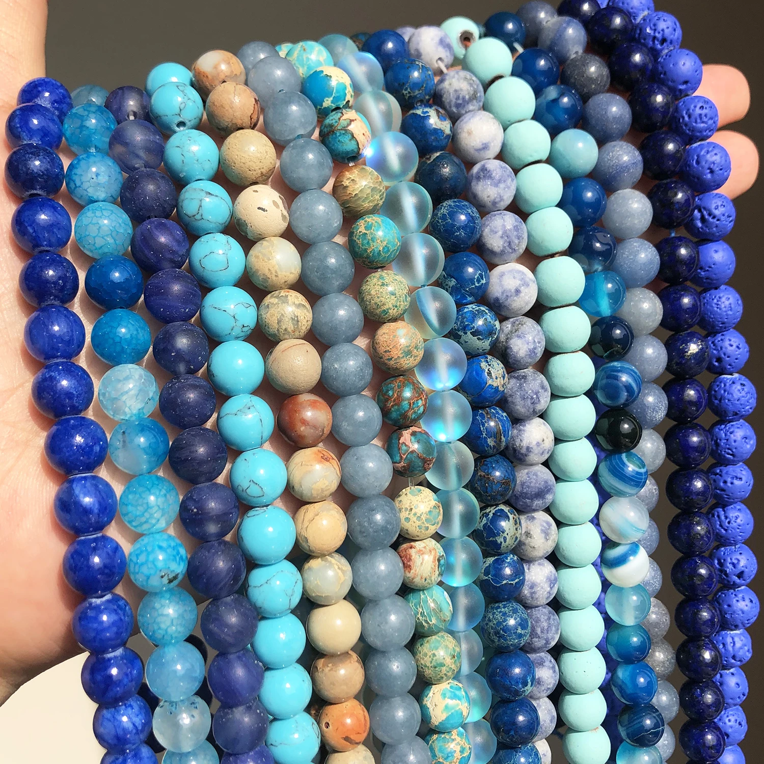 

Natural Stone Blue Turquoises Agates Tiger Eye Lapis Lazuli Amazonite Round Beads For Jewelry Making DIY Bracelet Accessories