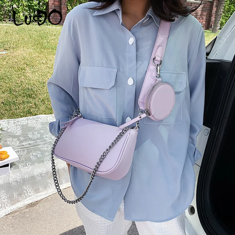

women shoulder bags designer chains handbags luxury fashion two bag set pu leather female crossbody bag ladies small purses 2020