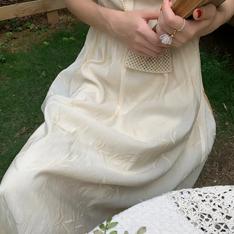 

High Quality Vintage Dress Women French Style Floral Print Fairy Dresses Embroidered Puff Sleeve Hepburn Style Summer Vestidos