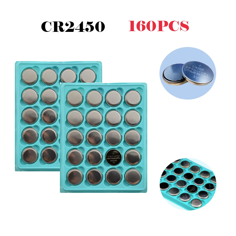 

CR2450 Button Batteries 160pcs 600 mAh For Watch Electronic Toy Remote KCR2450 5029LC LM2450 Cell Coin Lithium Battery 3V CR2450