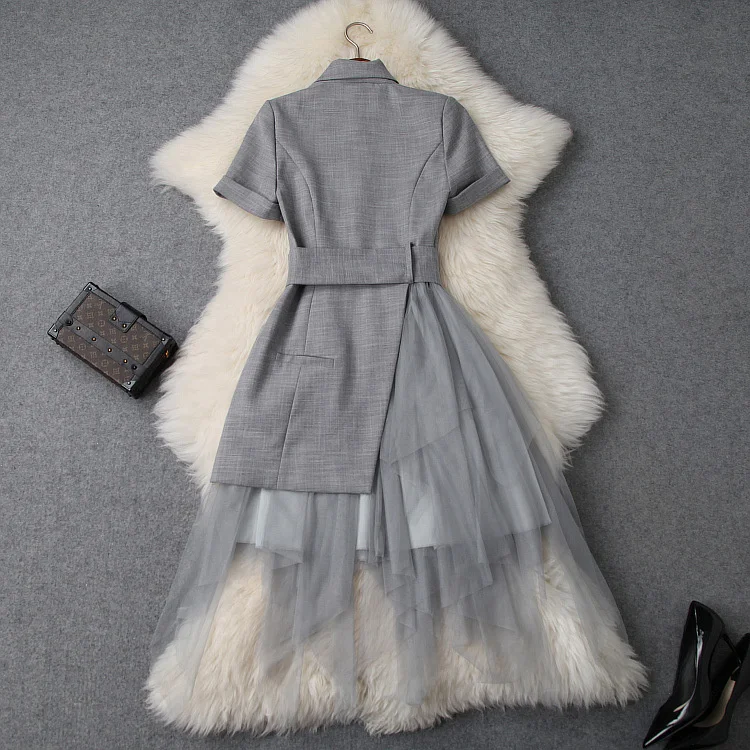 

Женское винтажное офисное платье-блейзер, элегантное Сетчатое платье средней длины в Корейском стиле, модель T2942 на лето