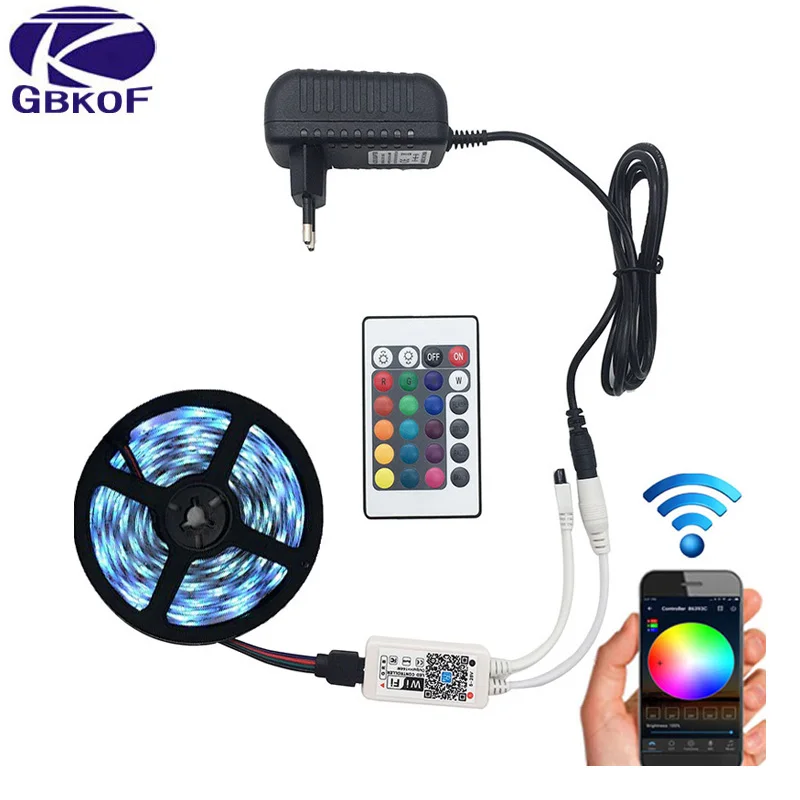 5 м 5050 RGB wifi светодиодный светильник водонепроницаемый RGB 10 м 15 м светодиодный ленточный пульт дистанционного управления wifi беспроводной контроллер 12 В комплект адаптера питания