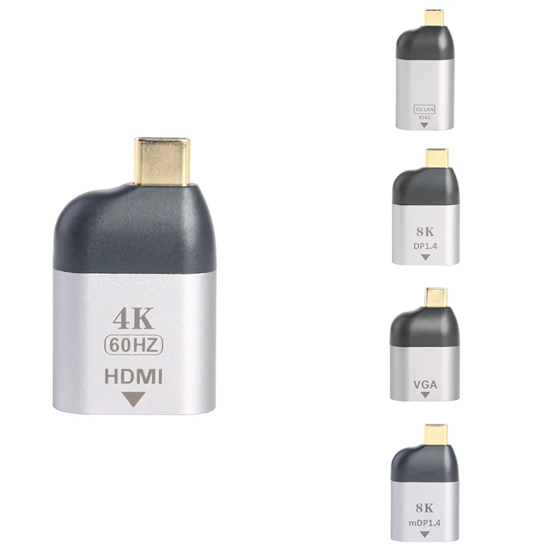 

Type C to Hdmi, Vga, Mini-Dp, Dp, Rj45 Hd Video Adapter 4K 60Hz for Game Dvd Camcorder Camera Recording Live Streaming