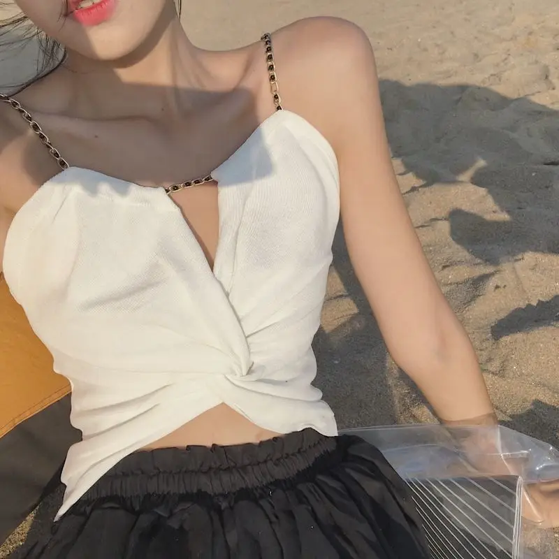 

Sexy knotted clavicle camisole female mschf wears Hong Kong flavor beautiful back clothes in summer
