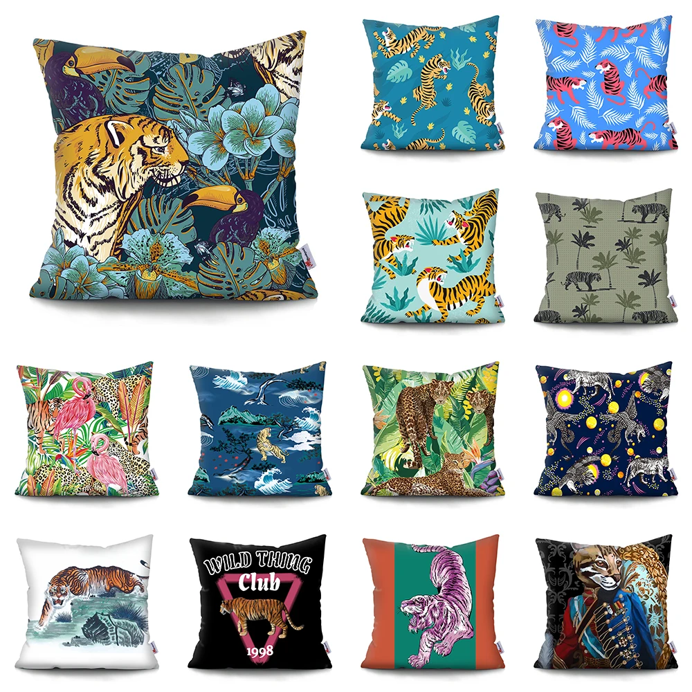

Super Soft Short Plush Cushion Cover Simple retro tiger Pillowcase Car Sofa Home Decor Pillow Case pillow covers decorative