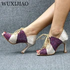 Женские туфли для латиноамериканских танцев, черные туфли на высоком каблуке для сальсы, обувь для тренировок, для выступлений и вечевечерние с мягкой подошвой