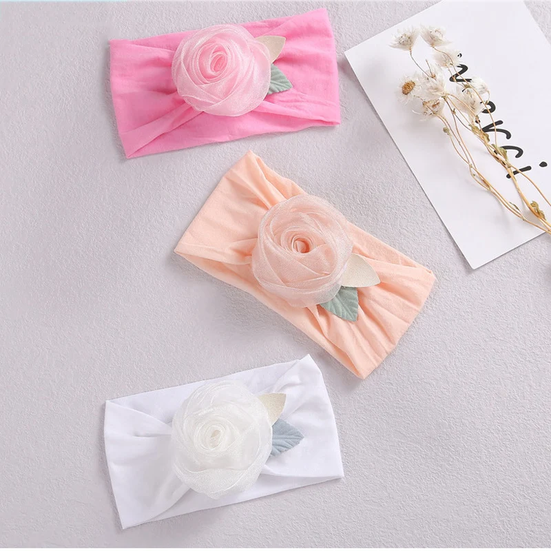

Nylon Floral Girls Headband Children Solid Soft Turban Baby Wide Headwrap Summer Stretchy Hairband Kids Flower Scrunchies
