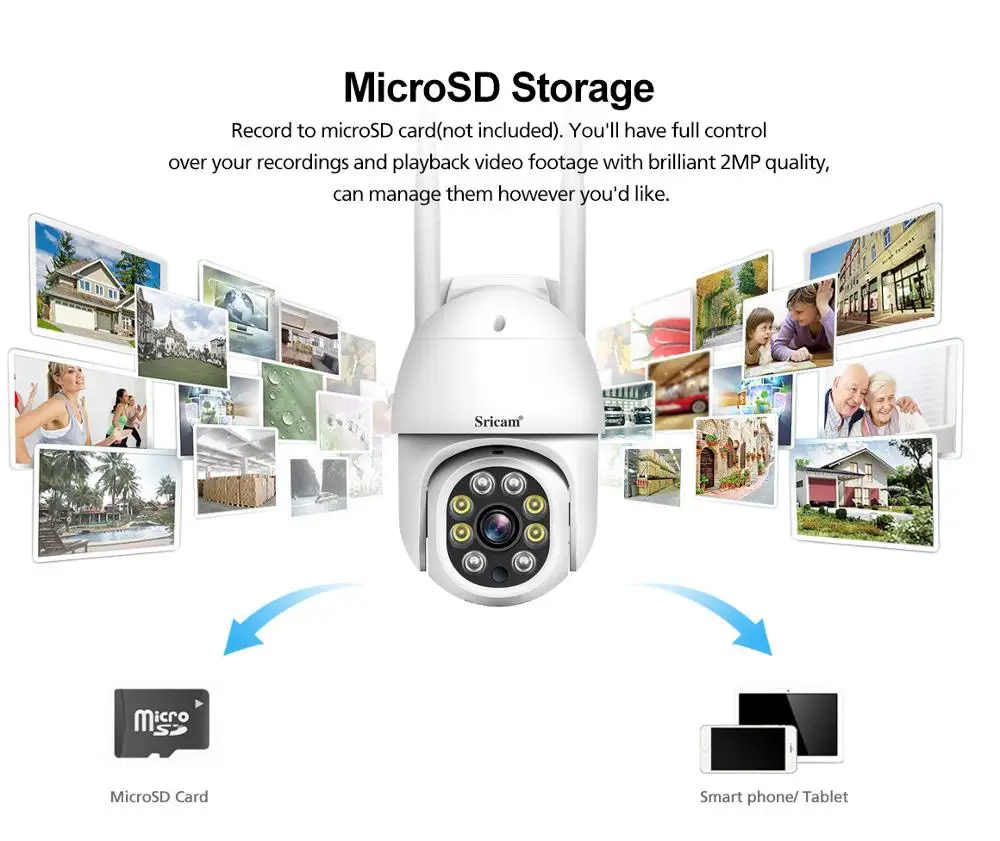 Sricam SP028 2MP PTZ Wi Fi Камера 1080P Ai автоматическое отслеживание Открытый IP двухканальную